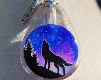 Howling Wolf Moon Galaxy Forest Mountain Crystal Urn Feather Wing Tiny Bottle Necklace Sympathy Gift DIY