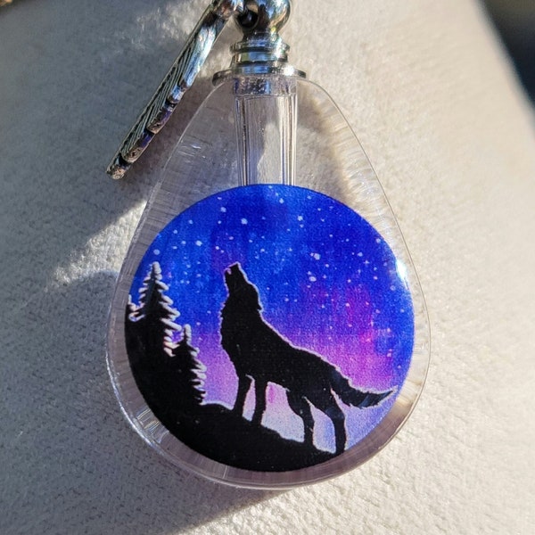 Howling Wolf Moon Galaxy Forest Mountain Crystal Urn Feather Wing Tiny Bottle Necklace Sympathy Gift DIY