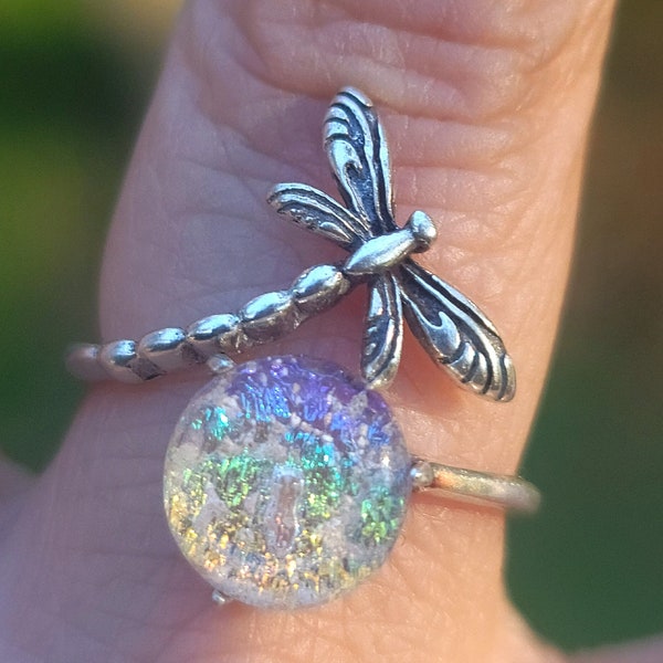 NEW Dragonfly Cremation Ring for Ashes InFused Glass Hard Sterling Silver Urn Adjustable Size Fits 6,7,8,9,10,11,12,13 & Half Sizing