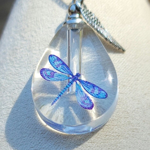 Dragonfly Cremation Jewelry Crystal Bottle Urn Necklace for Ashes Sterling Silver Chain Sympathy Gift DIY