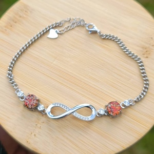 NEW Infiniti Symbol Cremation Ashes InFused Glass Bracelets  Sterling Silver Chain CZ Accents