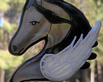 Handmade Glass Horse Angel Pegasus Cremation Urn Sun Catchers Ashes In Glass Mane InFusion