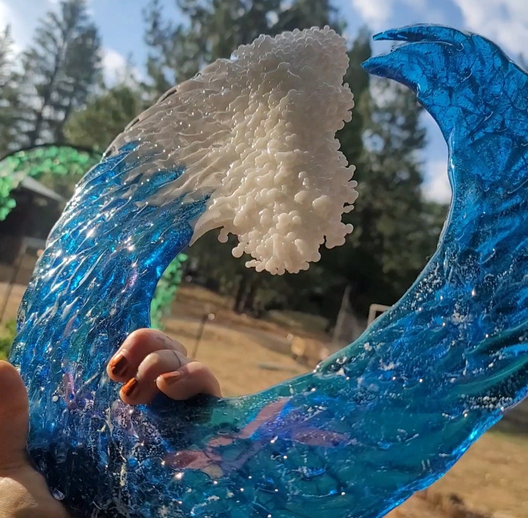 3D Ocean Wave 10 Inch Cremation Ashes Infused Glass Memorial
