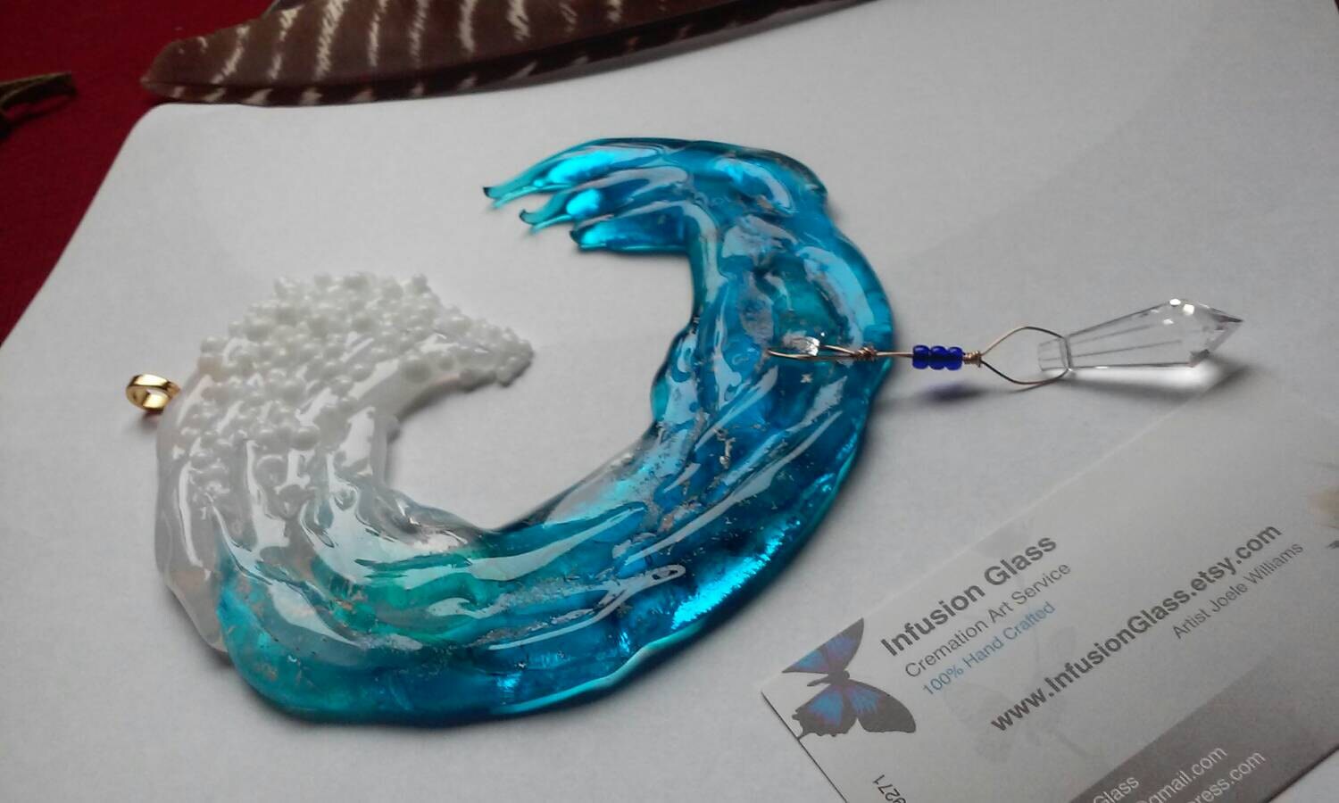 Ocean Wave Suncatcher Ashes Infused Glass Memorial Cremation Etsy