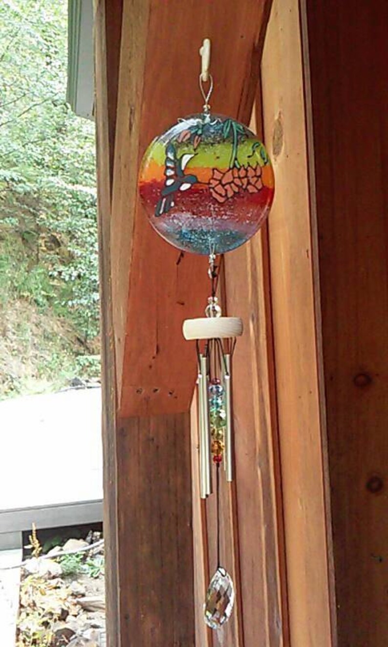 Hummingbird Rainbow Wind Chime Cremation Ashes InFused Glass Etsy