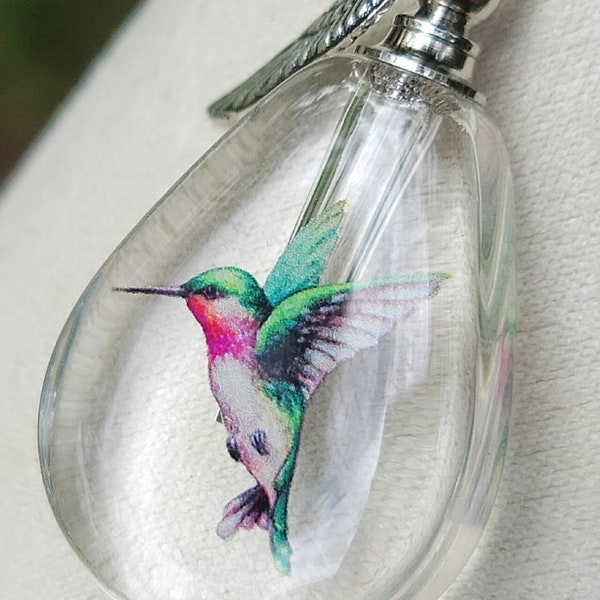 Hummingbird Cremation Jewelry Crystal Bottle Urn Necklace for Ashes Sterling Silver Chain Sympathy Gift DIY