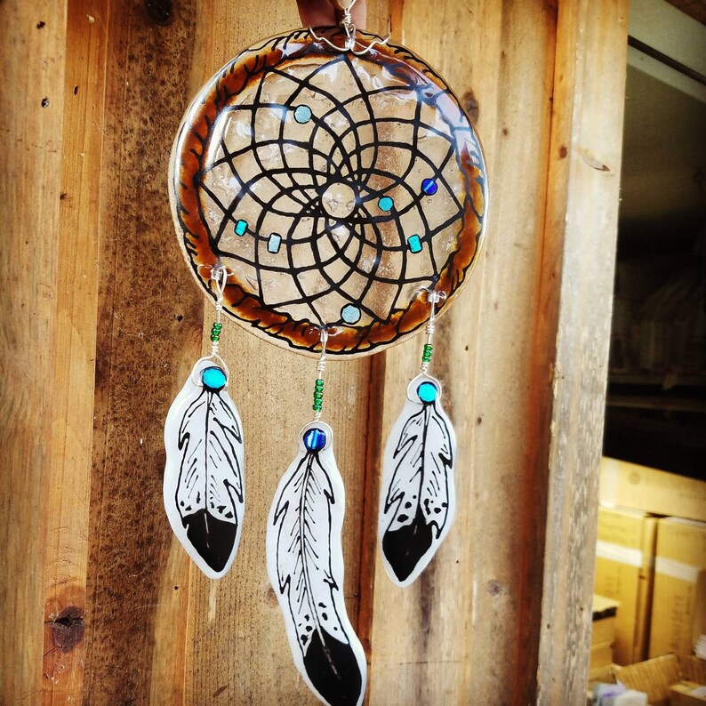 Glass Dream Catcher Cremation Ashes Infused 3 Glass Feathers Etsy