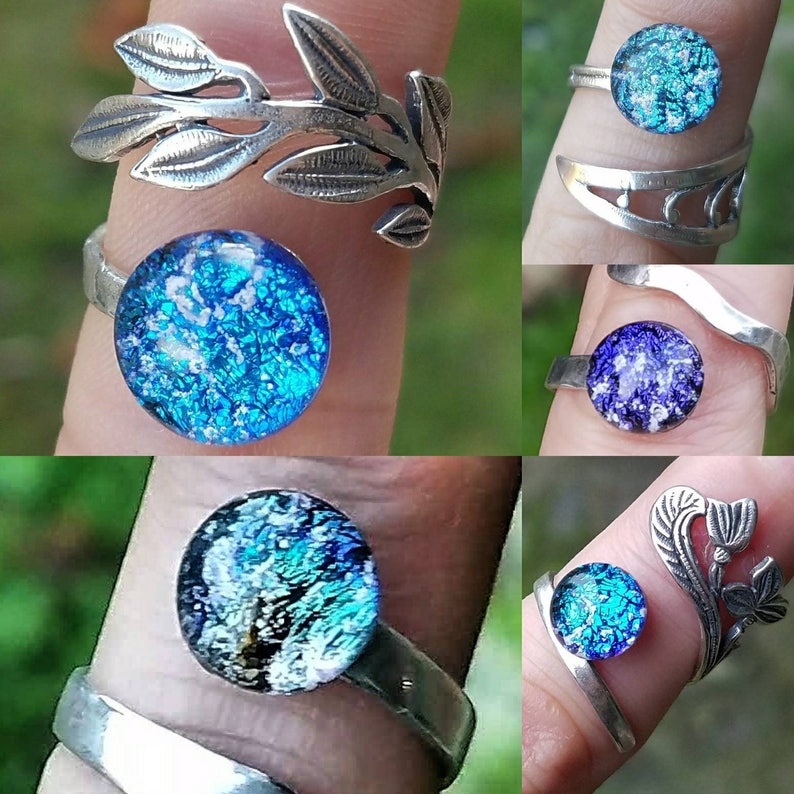 4 Styles Cremation Rings Ashes InFused Glass Sterling Silver Adjustable One Size Fits All Pet