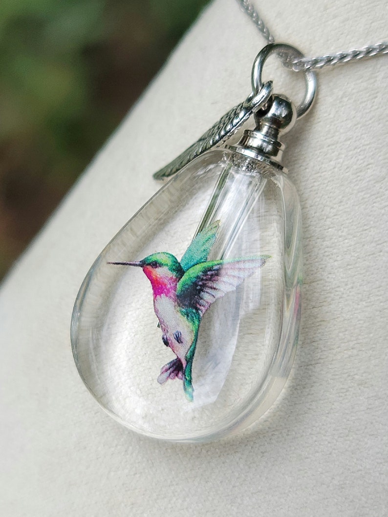 Hummingbird Cremation Jewelry Wish Bottle for Ashes Sympathy Gift Urn image 3