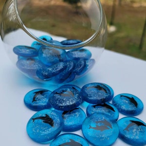 Dolphin Pockets 30pc 20pc 10pc Memory Stone Set with Bowl Celebration of Life Custom Ashes InFused Glass Memorial Keepsake image 3