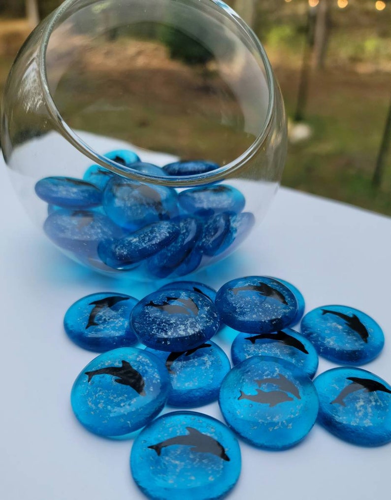 Dolphin Pockets 30pc 20pc 10pc Memory Stone Set with Bowl Celebration of Life Custom Ashes InFused Glass Memorial Keepsake immagine 3