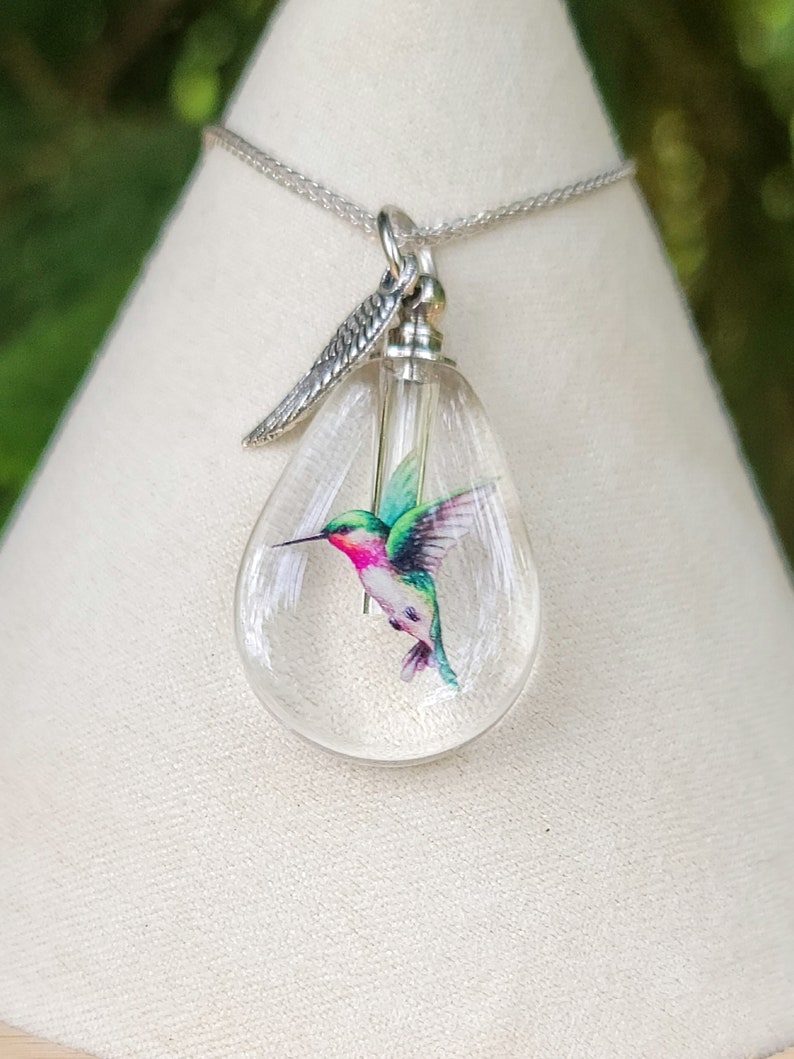 Hummingbird Cremation Jewelry Wish Bottle for Ashes Sympathy Gift Urn image 4