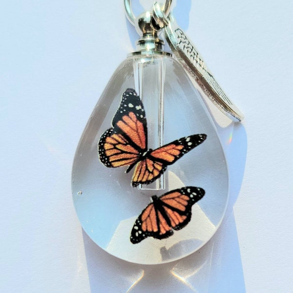 Monarch Butterfly Crystal Cremation Ash Urn Tiny Bottle Urn Angel Wing Necklace Cremation