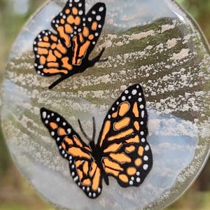 Monarch Butterflies Suncatcher  3 inch Cremation Ashes in Glass Pet Memorial Urn