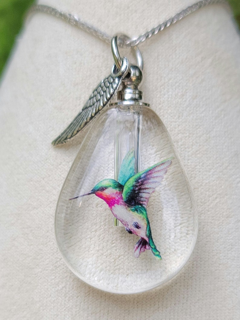 Hummingbird Cremation Jewelry Wish Bottle for Ashes Sympathy Gift Urn image 1