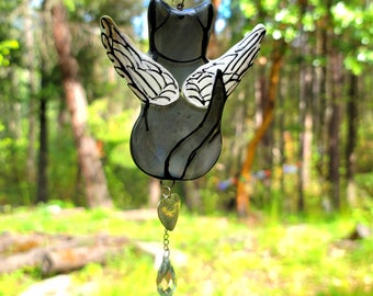 Angel Wing Kitty Cat Ash InFused Glass Cremation Urn Sun Catchers Ashes In Glass Memorial