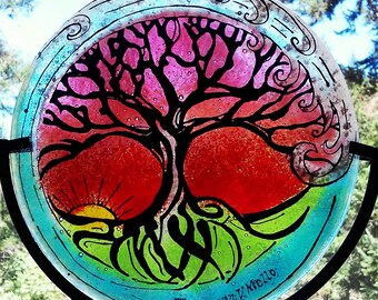 Tree of Life Cremation Ashes Infused Glass Art