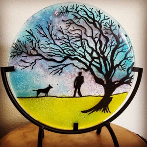 Tree of life Cremation Ashes InFused Glass  Dog Walk Sunset Urn
