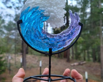 3D Ocean Wave 5 inch Cremation Ashes InFused Glass Sculpture  Memorial Artwork Urn