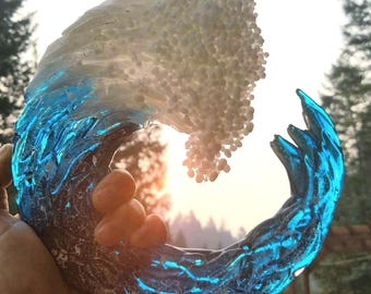 3D Ocean Wave Ashes Infused Glass Cremation Memorial Art Sculpture Urn -  Etsy