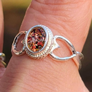 Vintage Love Cremation Ash Ring Ashes InFused Glass Handmade Sterling Silver Heart Band Urn 8