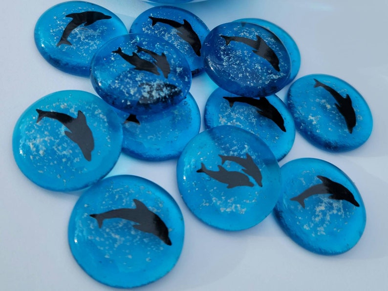 Dolphin Pockets 30pc 20pc 10pc Memory Stone Set with Bowl Celebration of Life Custom Ashes InFused Glass Memorial Keepsake immagine 2