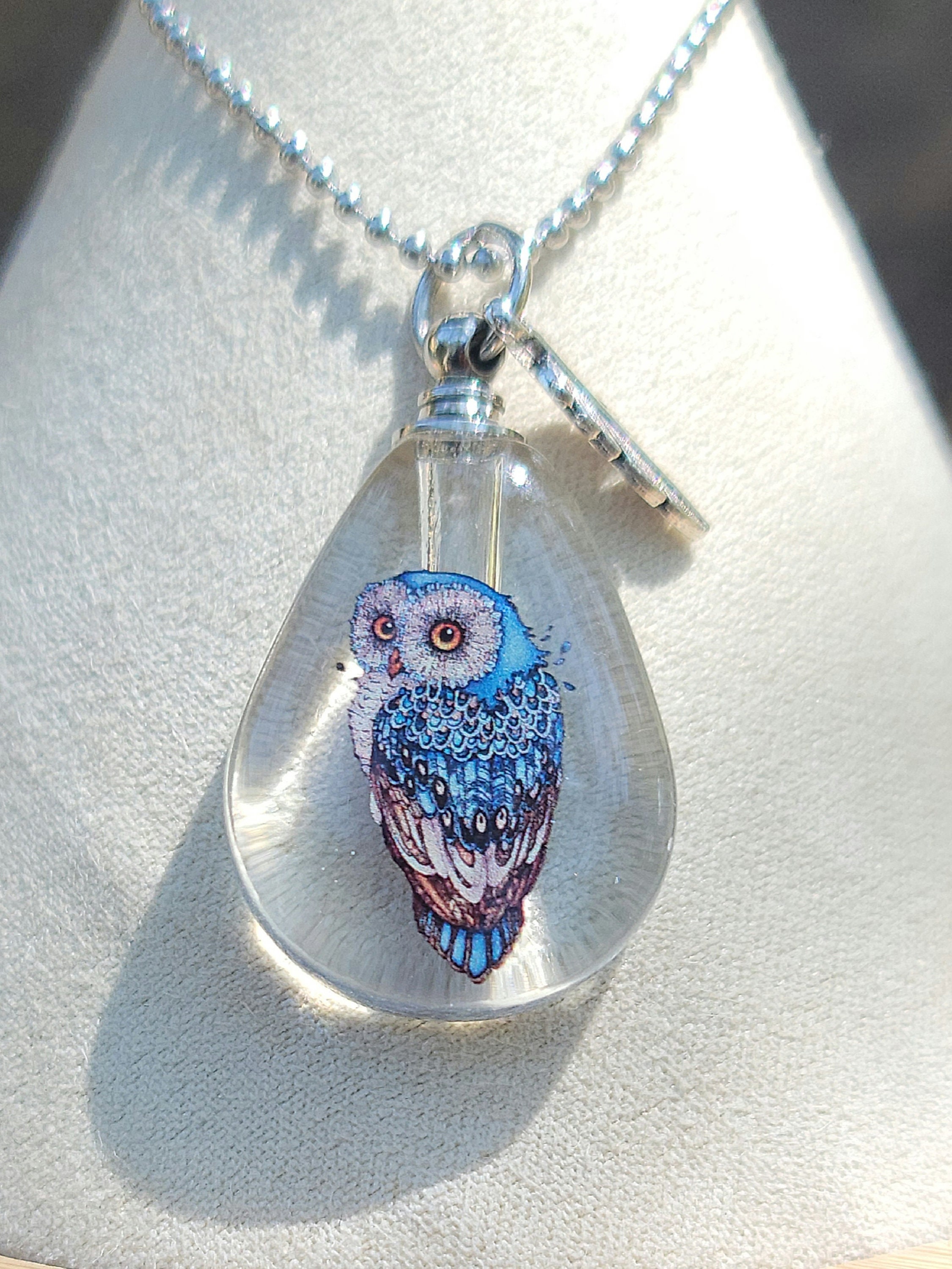 Owl Cremation Jewelry Tiny Teardrop Glass Bottle Necklace for Ashes Customizable Chain  DIY Kit