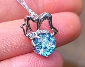 CZ Butterfly Cremation Necklace with Ashes Infused Glass in Sterling Silver Urn