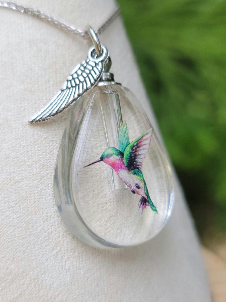 Hummingbird Cremation Jewelry Wish Bottle for Ashes Sympathy Gift Urn image 8