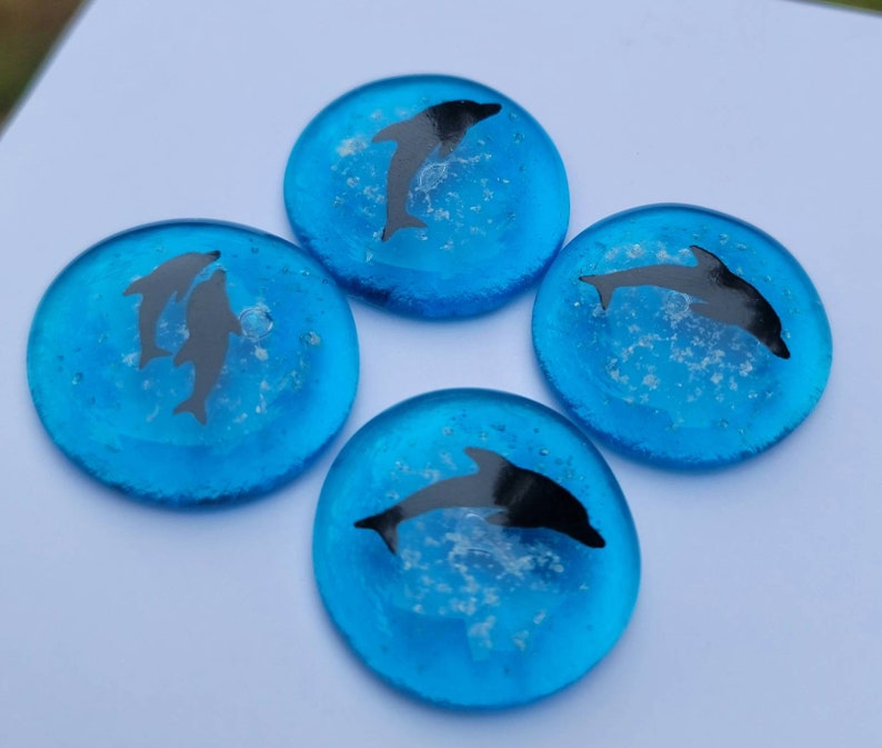 Dolphin Pockets 30pc 20pc 10pc Memory Stone Set with Bowl Celebration of Life Custom Ashes InFused Glass Memorial Keepsake immagine 6