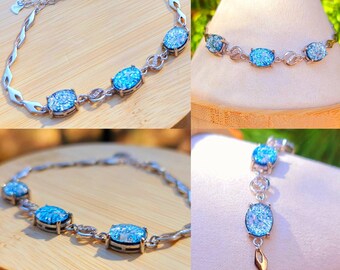 NEW 3 Stone Cremation Ashes InFused Glass Bracelets Claw Link Sterling Silver Chain CZ Accents