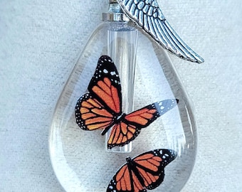 Monarch Butterflies Urn Angel Wing Tiny Bottle Necklace Sympathy Gift