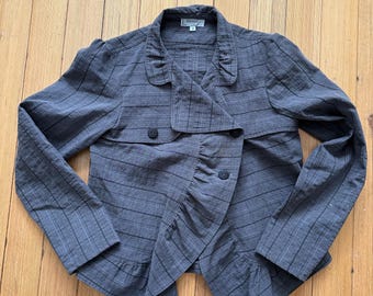 Fem Asymmetrical Ruffle Check Hanna For La Journee Jacket