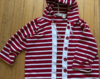 Orvis Red/White Button Hoodie Cardigan