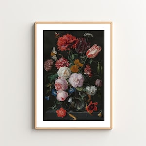 Stimmungsvolle florale Wandkunst - Vintage Blumenstrauß Kunstdruck - dunkles Cottagecore viktorianisches Dekor - Küchen Wandkunst - Digitaler Download