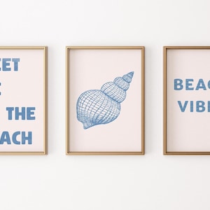 Blue Coastal Wall Art Set of Three Beach Wall Print Light Blue Wall Art Digital Print Set of 3 Trendy Dorm Decor Coastal Decor Aesthetic