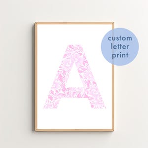 Fancy Love Pink Monogram Wall Art - Custom Letter Wall Art - Preppy Aesthetic Dorm Decor - Pink Floral - Digital Download Nursery Wall Art