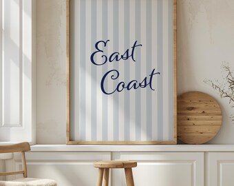 East Coast Print - Light Blue Stripes Wall Art - Coastal Style - Preppy Beach House Decor - Digital Download - Aesthetic Coastal Art