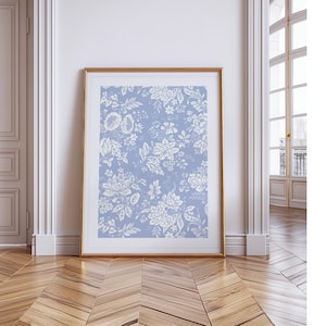 Chinoiserie Blue Floral Wall Art - Fancy Love Preppy Aesthetic - Light Blue Print Cute Dorm Decor Digital Download Decoration Trendy Decor