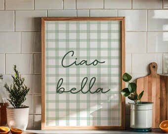 Póster de CIAO BELLA: arte mural verde salvia, impresión de Ciao Bella, arte mural italiano, nieta costera, decoración de carrito de bar adorable, arte mural moderno