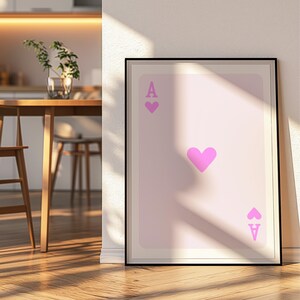 ACE OF HEARTS Pink Card Poster, Trendy Wall Art, Affirmation Quote, Retro Aesthetic Wall Art, Funky Playing Card Wall Art, Dopamine Decor