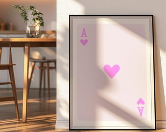 ACE OF HEARTS Pink Card Poster, Trendy Wall Art, Affirmation Quote, Retro Aesthetic Wall Art, Funky Playing Card Wall Art, Dopamine Decor