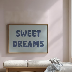 Sweet Dreams Poster - Aesthetic Dorm Decor, Dopamine Decor, Typography Art Print, Above Bed Horizontal Print, Teen Girl Room Art, Retro Art