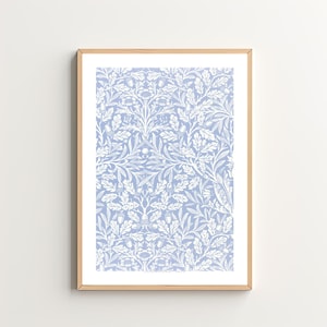Chinoiserie Blue Floral Wall Art - Fancy Love Preppy Aesthetic - William Morris Light Blue Print Cute Trendy Dorm Decor Digital Download
