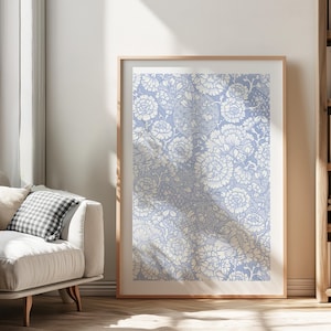 Fancy Love Blue Chinoiserie Preppy Aesthetic Floral Wall Art - Print Cute Dorm Decor Digital Download Wall Decoration Coastal Granddaughter