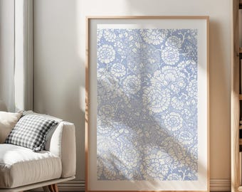 Fancy Love Blue Chinoiserie Preppy Aesthetic Floral Wall Art - Print Cute Dorm Decor Digital Download Wall Decoration Coastal Granddaughter