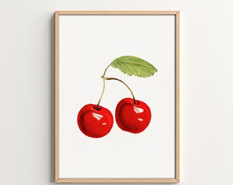 Cherries Wall Art Kitchen Fruit Art Print Kitchen Decor Printable Wall Art Home Decor Digital Download Dining Room Art Vintage Kitchen Art