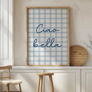 Plakat CIAO BELLA - Elegancki wydruk Ciao Bella, Retro włoska sztuka ścienna, plakat z wystrojem nadmorskim, wystrój wnuczki nadmorskiej, uroczy wystrój wózka barowego