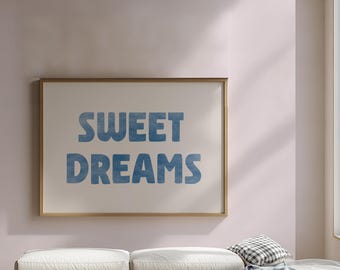 Impression numérique Fais de beaux rêves - Art mural esthétique pour chambre à coucher - Impression d'art au-dessus du lit bleu clair - affiche dortoir, art pour chambre d'enfant, téléchargement numérique