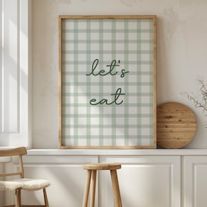 LET'S EAT Poster - Sage Green Wall Art, Aesthetic Kitchen Decor, Cute Plaid Dining Kitchen Decor, Trendy Wall Art, Printable Wall Art